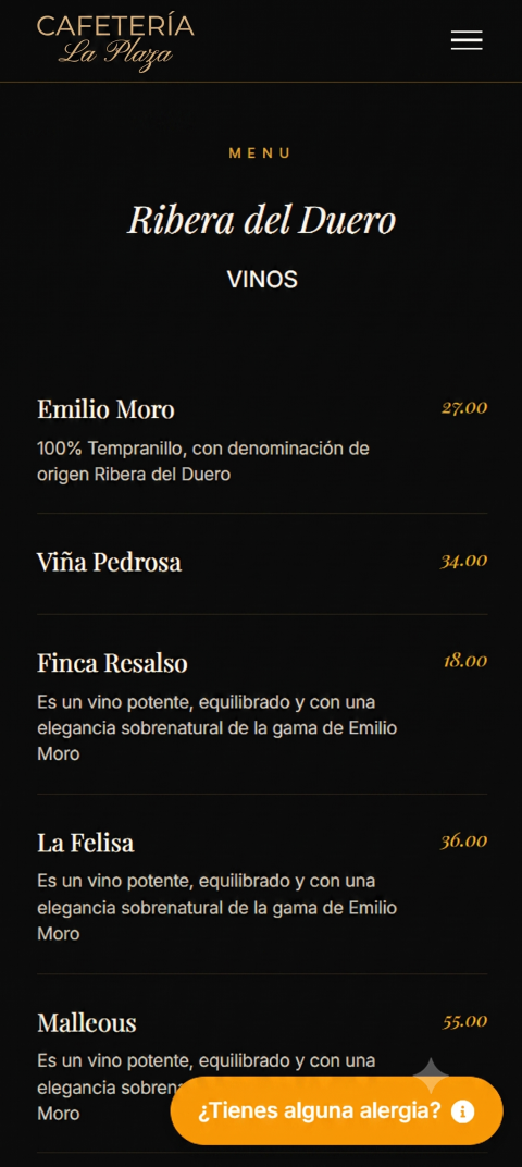 Carta digital de Cafetería La Plaza